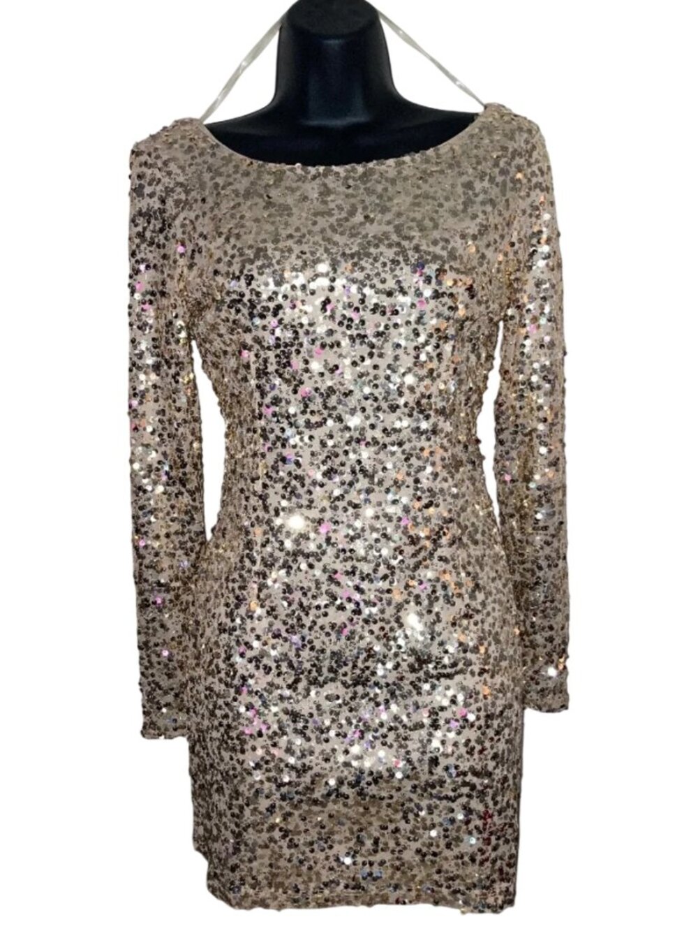 Red Clover Gold Sequins Mini Dress - Size: Small